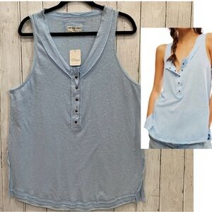 Free People We The Free Women M Love Language Scoop Neck Linen/Cotton Tank Top